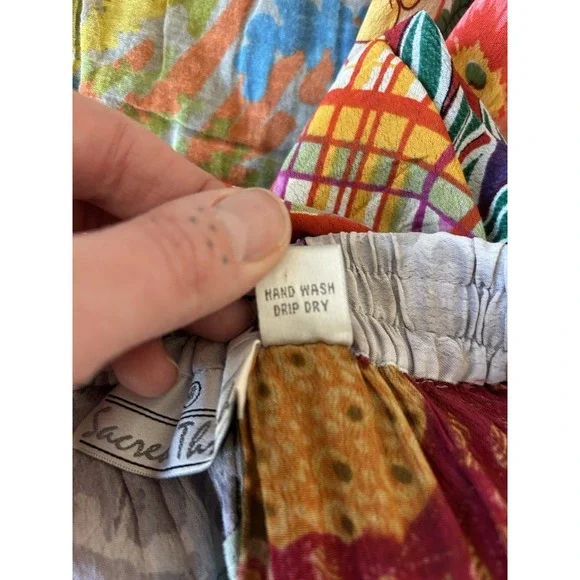 Sacred Threads Patchwork Pull On Baggy Wide Leg Cropped Pants S Boho Festival - Picture 8 of 8